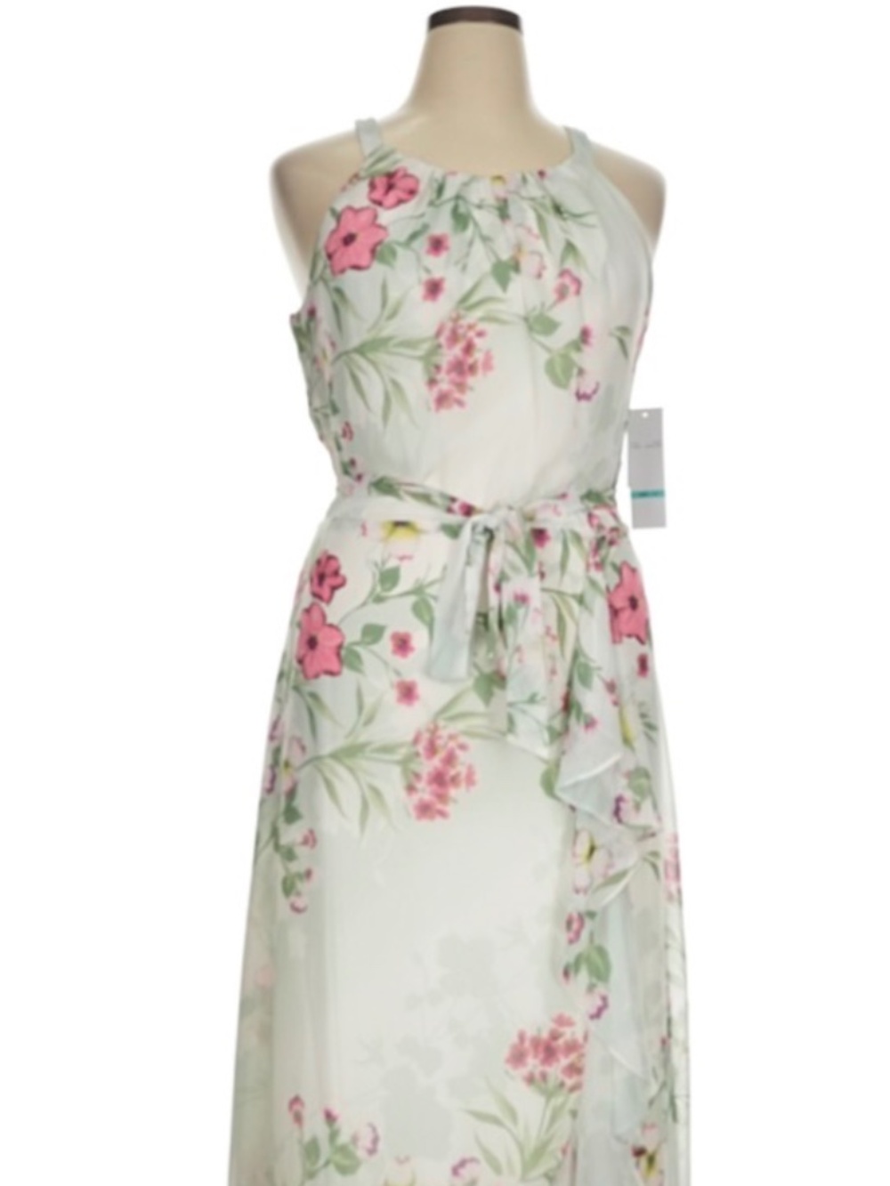 Women’s sleeveless dress mid-calf ivory floral print New